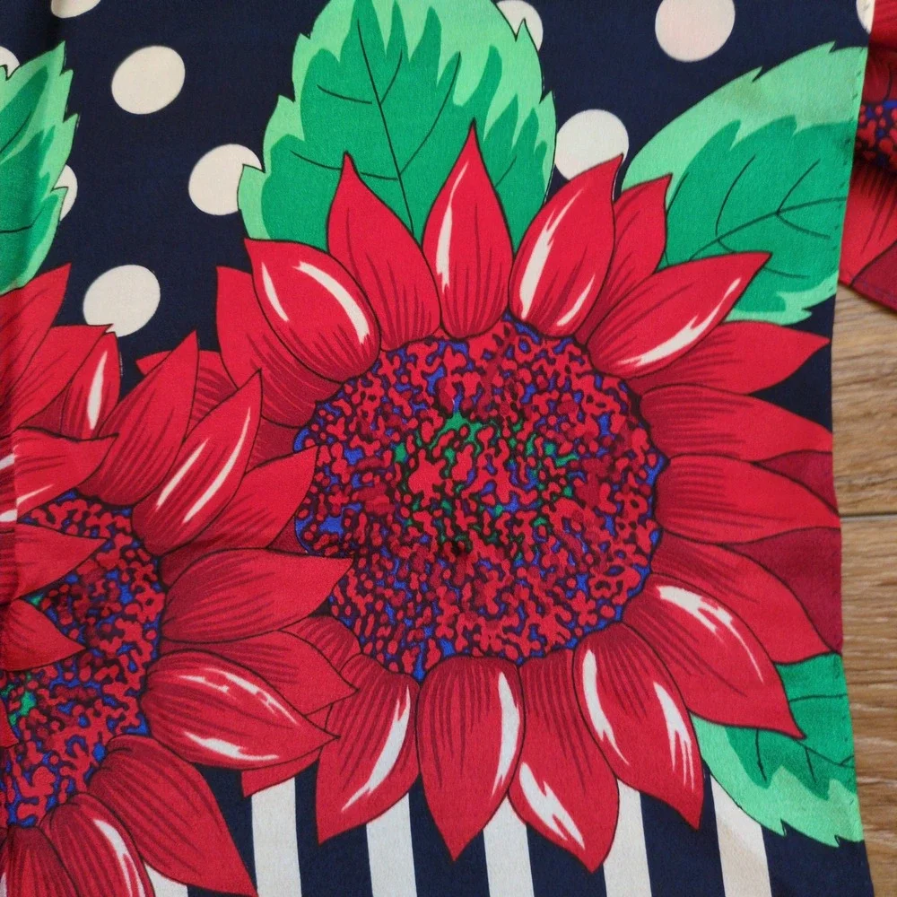Vtg Liz Claiborne Graphic Floral Silk Scarf -‎ Stripes Polka Dot Red White Black